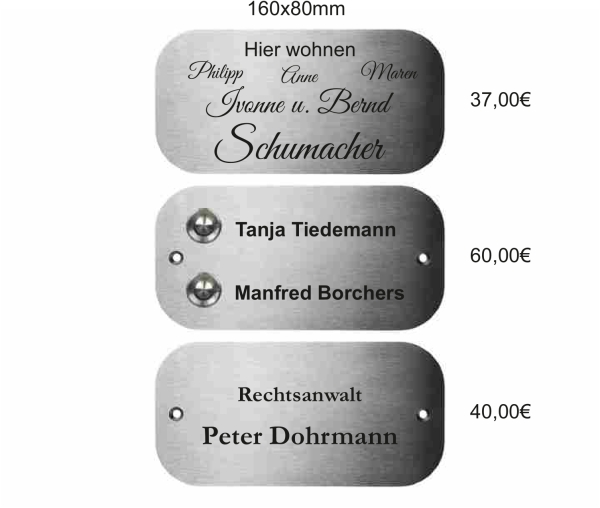 Schild Türschild aus Edelstahl abgerundet 160 x 80 mm